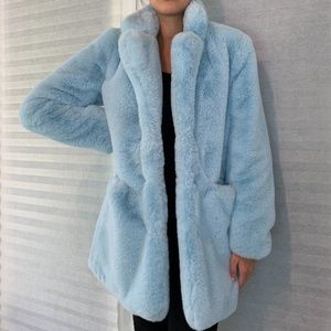 APPARIS FAUX FUR COAT IN SKY BLUE